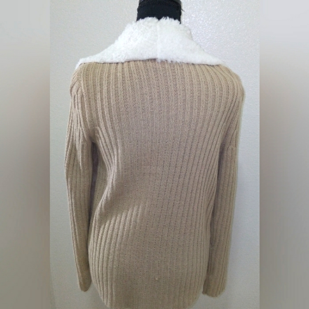 Faded Glory Tan Faux Suede/ Faux Sherpa Collar Lining  Long Sleeve Cardi… - Picture 9 of 9